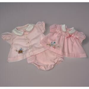 Vtg Baby Girl Outfit Set 2 Tops/1 Rubber Pants – Pink w/Blue Bird – Aprox. 0-3 M
